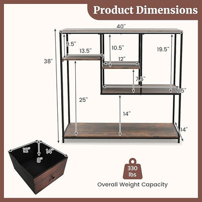 Giantex 40” Narrow Console Table, Modern Sofa Table with Open Storage Shelves and Removable Drawer, Skinny Behind Couch Tables, Long Entrway Tables for Living Room, Foyer, Hallway (Rustic Brown+Black)