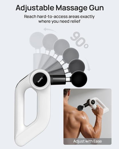 Massage Gun Deep Tissue with Heat Therapy, 12mm Amplitude Muscle Massager for Athletes, 5 Speeds & 4 Modes Massager Gun for Neck Back Shoulder Leg Pain Relief - Ideal Gift for Men, White