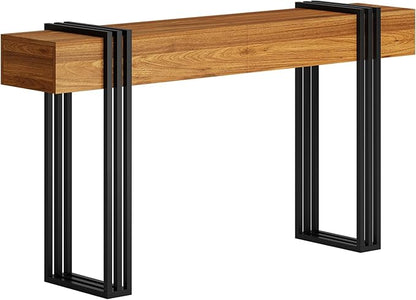 63 Inch Long Console Table, Industrial Sofa Table Behind The Couch Rectangular Entryway Table for Entrance Hallway Living Room, Rustic Brown