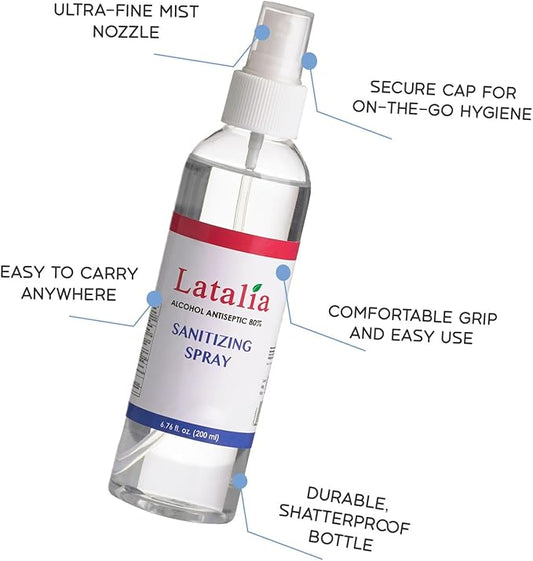 Latalia Unscented Hand Sanitizer Spray Refill Pack of 96 | 6.67 Fl oz with 80% Alcohol Bulk Hand Sanitizer Travel Size | Hand Sanitizing Spray For Quick Dry Hand