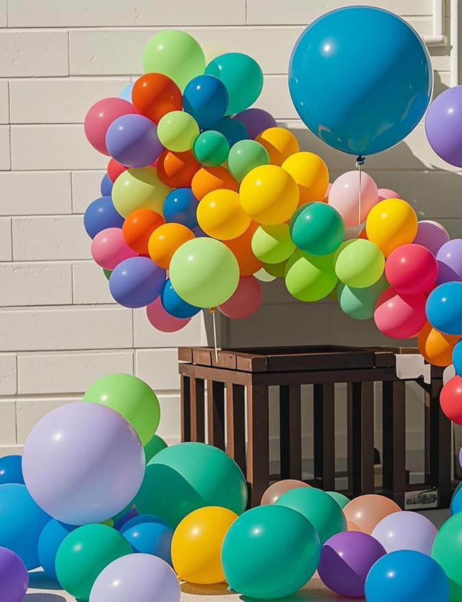 10 Colors Rainbow Party Balloons 100 Pack, 12 Inch Vibrant Latex Helium Round Balloons Garland for Birthdays Weddings Baby Showers Arch Decorations