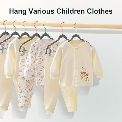 Baby Hangers with Clips, 14 Packs Kids Velvet Clothes Hangers, Heavy-Duty Childrens Pant Hangers for Shirts, Pants, Skirts, Dresses, Jackets, Coat Black - Rose Gold Hook