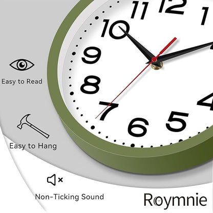 Wall Clock Silent Non-Ticking Modern Clock Battery Operated 8 Inch Small Classic Analog Decorative for Kitchen, Bathroom, Office, Bedroom, Home(Green)