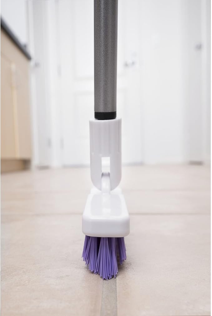 Fuller Brush Tile Grout E-Z Scrubber – Adjustable Handle 29"-52" with Pivoting 9" Brush Head, V-Trim Scratch-Free Bristles Lightweight Grout, Tile, Shower, Corner – Surface Scrub Brush