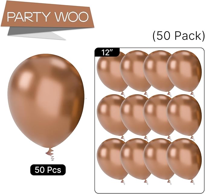 PartyWoo Metallic Copper Balloons 50 pcs 12 Inch Chrome Copper Fall Brown Balloons for Graduation Baby Shower Gender Reveal Engagement New Year Thanksgiving Birthday Party Decorations Copper-G115