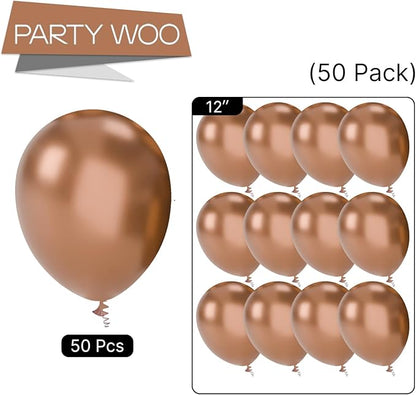 PartyWoo Metallic Copper Balloons 50 pcs 12 Inch Chrome Copper Fall Brown Balloons for Graduation Baby Shower Gender Reveal Engagement New Year Thanksgiving Birthday Party Decorations Copper-G115