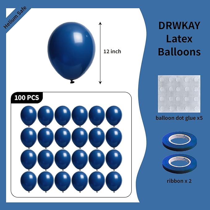 Royal Blue Balloons 100 Pack, 12 Inch Latex Helium Blue Balloons Garland for Elegant Birthday Wedding Baby Shower Graduation Arch Party Decorations