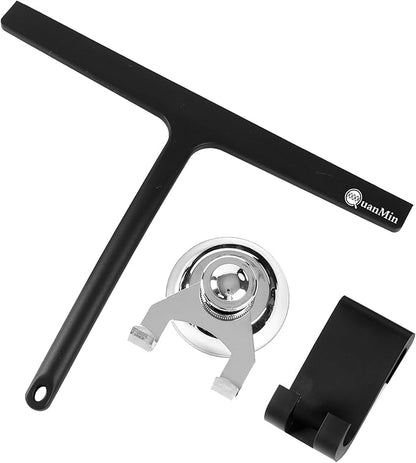 Squared Shower Squeegee with Hook, 11 inch Stainless Steel Silicone Core All-Purpose Household Window Mirror Cleaner Tool Bathroom Squeegee for Glass Doors,Car Cleaning,Tile Wall,Black