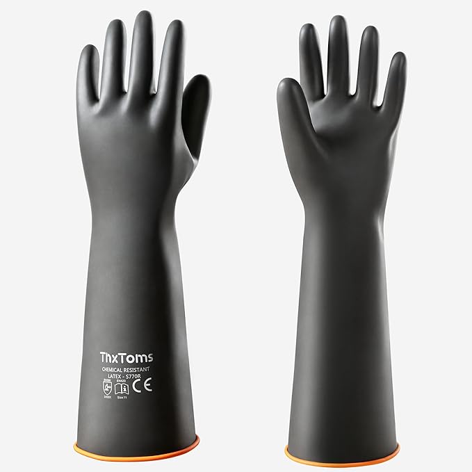 ThxToms Chemical Resistant Gloves,Long Heavy Duty Gloves,Puncture Resistant, Resist Acid,Oil,Alkali, Waterproof for Industrial Cleaning,Gardening 18", 1 Pair