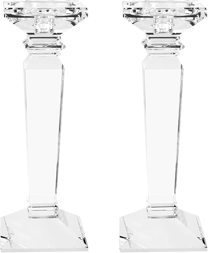 Crystal Candlestick Holders 2 Pack- Clear Crystal Taper/Pillar Candles Holder– Table Centerpieces for Party and Wedding Decoration(10.6in Tall)