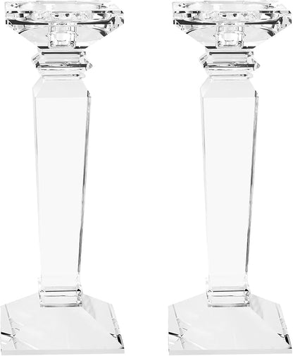 Crystal Candlestick Holders 2 Pack- Clear Crystal Taper/Pillar Candles Holder– Table Centerpieces for Party and Wedding Decoration(10.6in Tall)