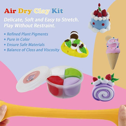 Air Dry Clay Kit for Kids - Cakes Themed,12 Desserts DIY Molding Clay Art Crafts Set for Kids Girls Boys Valentines Gifts Party Favors Classroom School Exchange Prize（Cake）