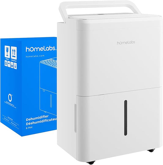 hOmeLabs 8 Pint Wi-Fi Dehumidifier for up to 1,800 Sq Ft Rooms (MAX 24 Pint at 95°F, 90% RH) – Ultra Quiet, Compact Design with Smart Controls and Drain Hose