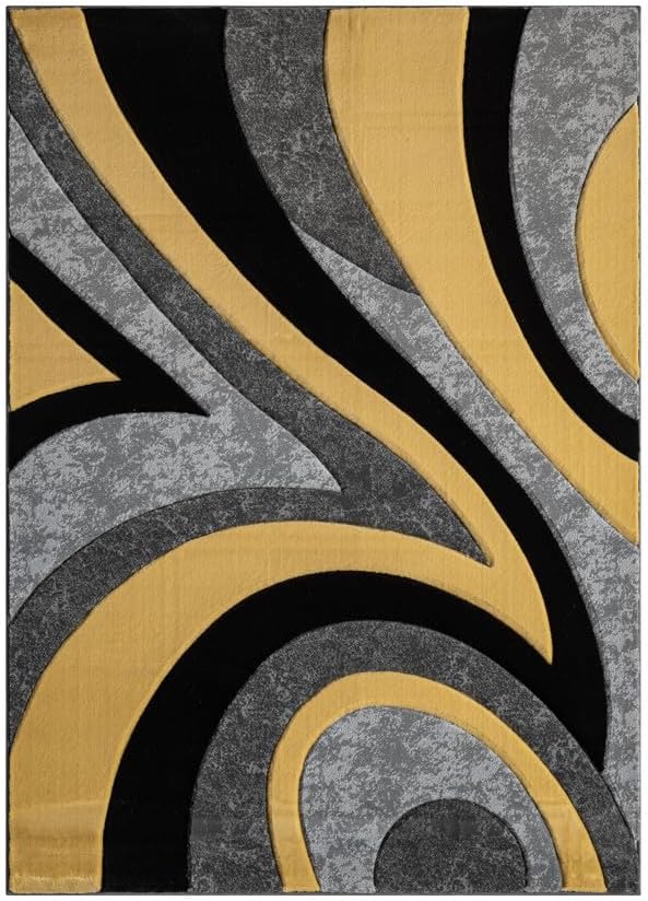 Ultra Soft Area Rug - Modern Abstract Design for Living Room & Bedroom - Foldable, Stain Resistant, Easy to Clean - (8x11, Yellow)