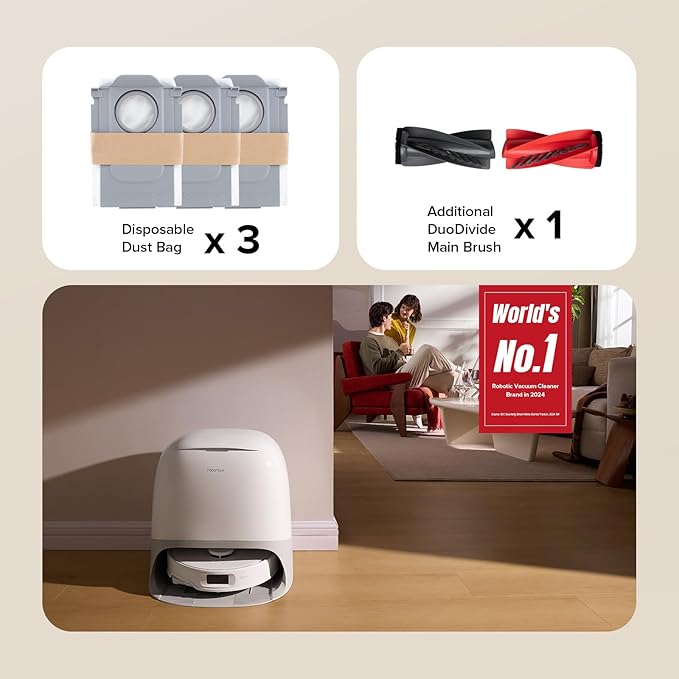 roborock Qrevo Curv S5X Robot Vacuum and Mop, 17000Pa Suction, Zero-Tangling Design, FlexiArm Side Brush, Smart Obstacle Avoidance, Self-Washing & Drying & Emptying for Carpet, Pet Hair, Hard Floor