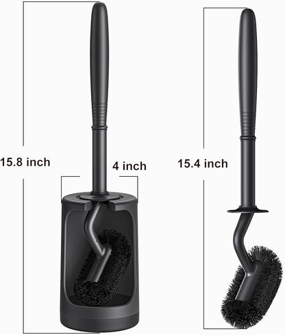 HAMITOR Toilet Bowl Brush Holder Set: Curved Design with Holder for Deep Cleaning Under Rim - Compact Hidden Scrubber for Small Space - Modern RV Bathroom Accessories - Black