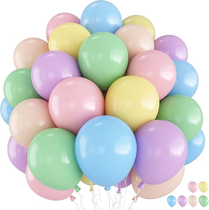 60 PCS Pastel Balloons, 12 Inch Macaron Latex Balloon Pastel Multicolor Party Balloons Assorted Color Rainbow Helium Balloon for Girl Birthday Wedding Anniversary Baby Shower Party Decorations