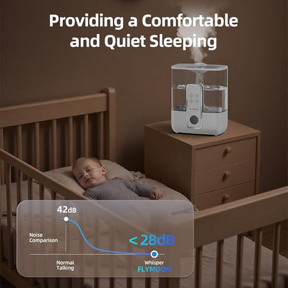 Flymoon 5L Quiet Mist Humidifier for Bedroom Large Room, Air Humidifier for Baby & Plants, Top Fill, 28dB, 3 Mist Levels, 12H Timer, App Control, White