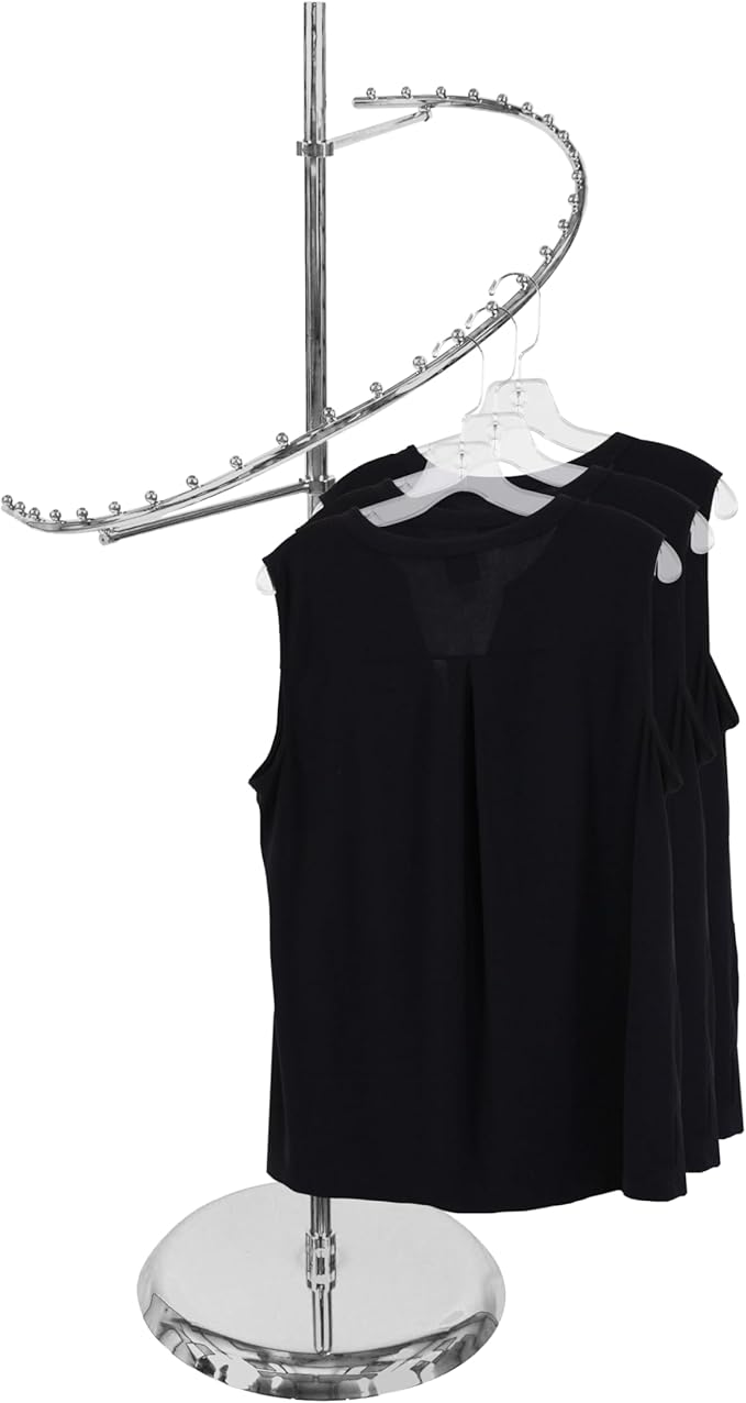 SSWBasics Sleek Chrome Spiral Clothing Rack - 29 Ball Retail Clothing Display Stand - 63"H - Boutique Garment and Accessories Display - Stylish Clothing Display Racks for Retail Stores