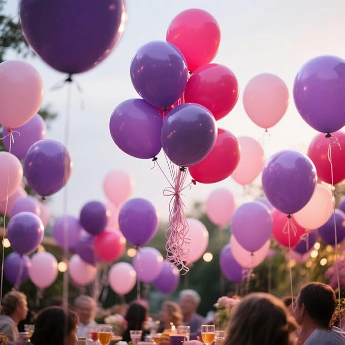 100pcs Pink and Purple Balloons 12 Inch with Ribbon for Girls Women Birthday Baby Shower Wedding Party Decorations
