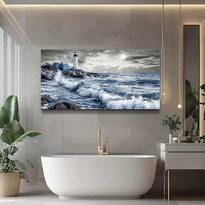 ZUITINGHUA Canvas Wall Art For Living Room Large Wall Decor For Office Bedroom Decorations Wave Landscape Pictures Watch Tower Painting Artwork Room Wall Mural Aesthetic Home Decor 30x60 In