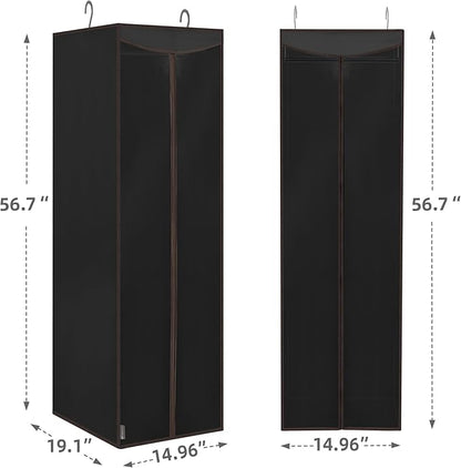 STORAGE MANIAC 2-Pack Hanging Garment Bag Zipper Cover with Sealed Clear Window, Long Garment Cover for Closet Storage Wardrobe Clothes Protector, Large Garment Storage Bag for Dresses,Suits, Black
