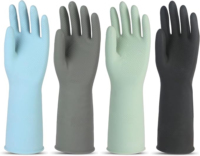 Rubber Dishwashing Gloves for Kitchen 4 Pairs Cleaning Household Dish Washing Reusable & Waterproof Latex Glove(Small)