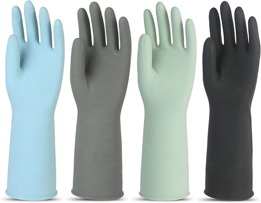 Rubber Dishwashing Gloves for Kitchen 4 Pairs Cleaning Household Dish Washing Reusable & Waterproof Latex Glove(Small)