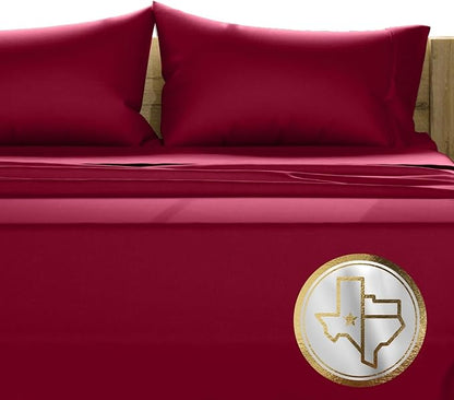 TEXAS LINEN CO. Luxury Egyptian Cotton Queen Size Sheet Set - 1000 Thread Count 4 PC Queen Sheets, Soft, Cooling Extra Long Staple Sateen Weave Bed Sheets - Fits Upto 18” Deep Pocket - Burgundy
