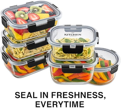 KITCHEN SHOPPE 24-Piece Glass Food Storage Containers with Hinged Lock Lids | Airtight Containers for Meal Prep, Lunch or Leftovers | Oven/Freezer & Dishwasher Safe | Glass Tupperware Set