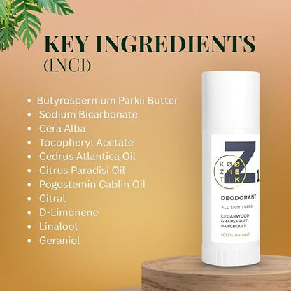 Z1 – Natural Deodorant for Women & Men | 100% Aluminum-Free | Long-Lasting Freshness | Safe for All Skin Types | Supports Natural Sweating | Cedarwood,Grapefruit,Patchouli (Cedarwood)