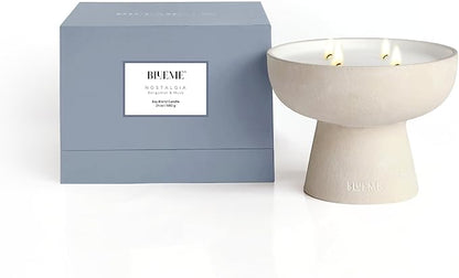 Blueme Nostalgia Candle | Bergamot & Musk | 4 Wick - Refillable Wellness Candle with Essential Oils, Hand Finished & Poured Soy Wax Blend Ceramic Vessel, Natural Cotton Wicks | Large 24 oz
