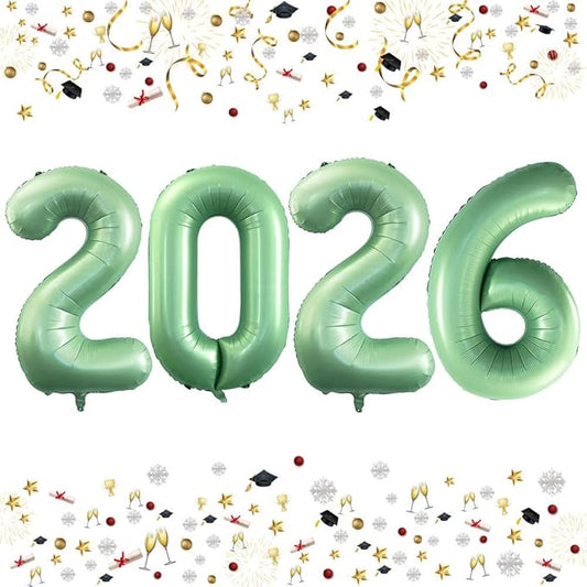 GOER 42 Inch 2026 Foil Number Balloons for 2026 New Year Eve Festival Party Supplies Graduation Decorations (Olive Green)