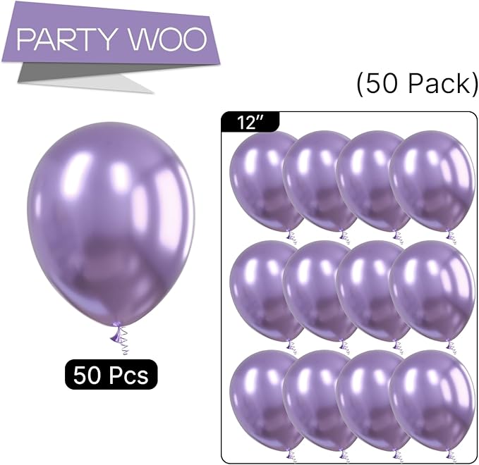 PartyWoo Metallic Purple Balloons 50 pcs 12 Inch Metallic Lavender Light Pastel Purple Lilac Latex Helium Balloons for Graduation Baby Shower Wedding Butterfly Birthday Party Decorations Purple-G130
