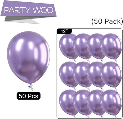 PartyWoo Metallic Purple Balloons 50 pcs 12 Inch Metallic Lavender Light Pastel Purple Lilac Latex Helium Balloons for Graduation Baby Shower Wedding Butterfly Birthday Party Decorations Purple-G130
