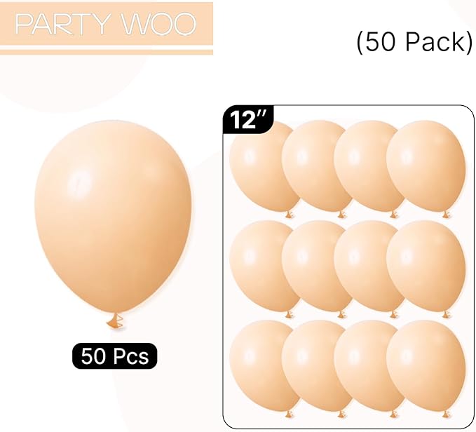 PartyWoo Nude Balloons 50 pcs 12 Inch Beige Apricot Boho Neutral Latex Balloons for Wedding Baby Shower Gender Reveal Graduation Birthday Party Decorations Apricot-F05