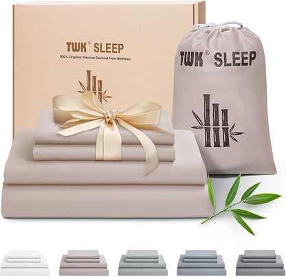 TWK Luxury Sheet Set, Genuine 100% Organic Viscose Derived from Bamboo, Cooling & Breathable, Silky Soft, Bedding Sheets & Pillowcases (Sand, California King)