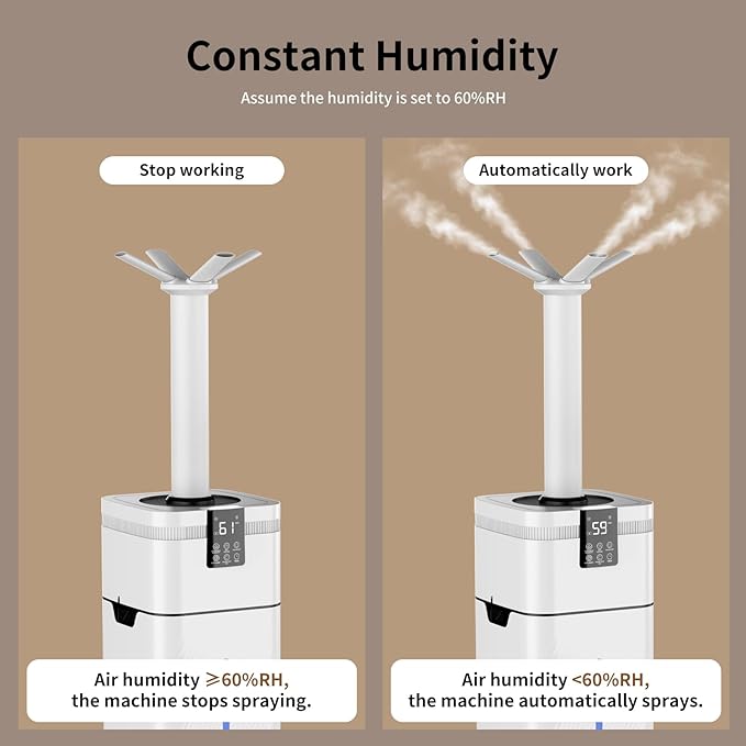 30L/7.93Gal Commercial Humidifier for Large Room up to 4200 sq ft, 3000mL/H Spray Output Whole House Humidifier with Precision Sensor, Top Fill, 360° Nozzle for Home, Office, Plants, Warehouse