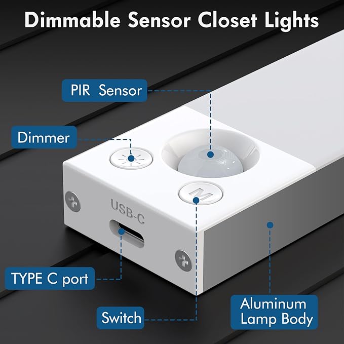 Under Cabinet Lighting 4 Pack,Under Cabinet Lights Wireless,Motion Sensor Light Indoor Rechargeable Battery Operated,Dimmable Under Counter Lights for Kitchen,Drawers,Wardrobe,Stair Bedroom