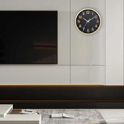 Wall Clocks Battery Operated 8 inch Modern Wall Clock,Silent Non Ticking Wall Clock for Living Room Bedroom Kitchen Office Classroom Decor (Black Gold)
