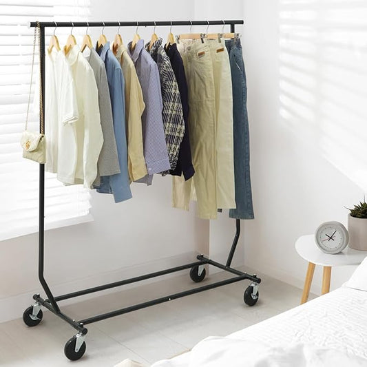 CAPHAUS Heavy Duty Clothes Rack, 220LBS Capacity Rolling Clothing Rack for Hanging Clothes, Adjustable Metal Wardrobe Rack, Portable Garment Rack with Wheels and Extendable Rod, Black
