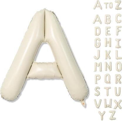 Cream A Letter Balloons, 40 Inch Alphabet Foil Name Beige, Large Self Inflating Letters A, White Sand Mylar Helium Custom for Girls Birthday Party Baby Shower Decoration