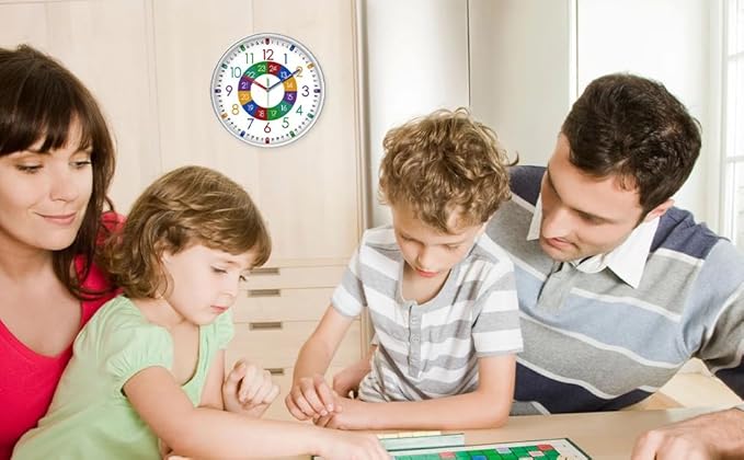 XFM Learning Clock for Kids Silent Non Ticking Battery Operated Colorful Teaching Time Clock 12 Inch Decorative Small Analog Clock for Kids Room Classroom School Playroom