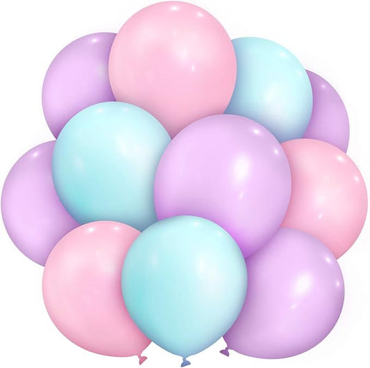 TecUnite 100 Pcs Pink Purple Blue Latex Balloons 13 Inch Colorful Round Balloons for Wedding Birthday Festival Racing Car Poker Card Party Decoration
