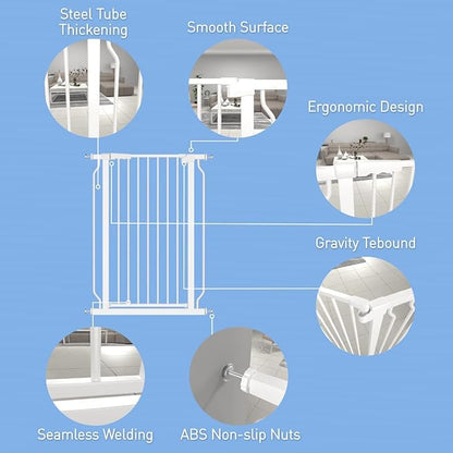 WAOWAO Extra Tall 40.55" Baby Gate 29.92-63.38" Wide Pressure Mounted Walk Through Swing Auto Close Safety White Metal Toddler Child Dog Pet for Indoor Stairs,Doorways,Kitche