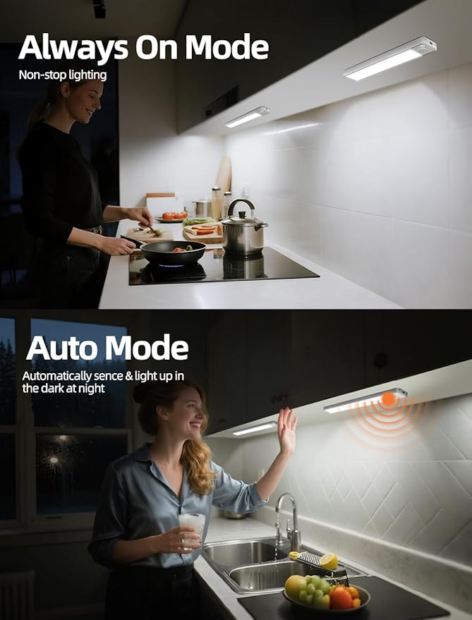 Under Cabinet Motion Sensor Lighting: 10 Inch Dimmable Rechargeable Lights Indoor - Battery Operated Lights - Undercabinet Closet Light Magnetic Led Light for Kitchen Home Bathroom Counter 5 Pack