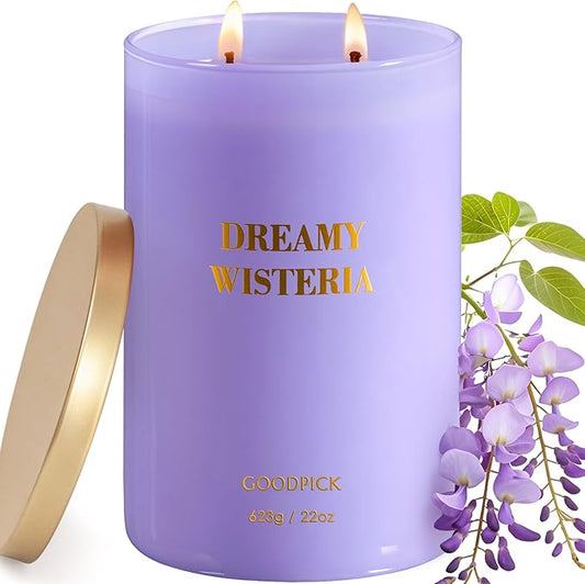 Goodpick Scented Candles, Wisteria Lavender Gifts for Women, Soy Candles for Home Scented, 22oz Long-Lasting Highly Scented