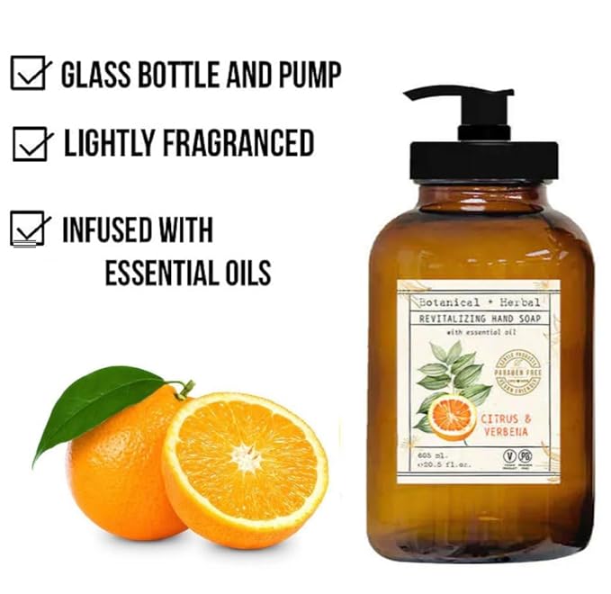 Home and Body Company | Apothecary 101 | 4 Hand Soaps | Hand Wash Ultra Moisturizing Formula in Glass Bottles (Sage/Eucalyptus, Coconut/Hibiscus, Lavender/Chamomile, Citrus/Verbena)