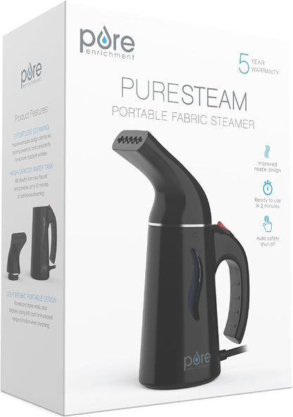Pure Enrichment PureSteam Portable Fabric Steamer - Handheld Travel Garment Steamer Removes Wrinkles & is Safe on All Fabrics - Fast-Heating, Lightweight, Auto Safety Shut-Off, & Long Cord (Black)