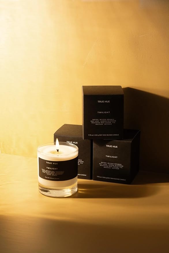 True Hue | Luxury Highly Scented Candle | Premium Soy Wax Blend | 7.75 oz | 40-50 Hour Burn Time | Cotton Wick | Natural Candles | Glass (Twilight)